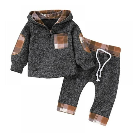 

Toddler Infant Baby Boys Girls Outfit Plaid Hoodie Sweatshirt Top + Long Pants Fall Winter Set
