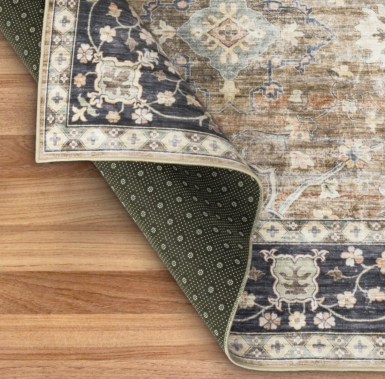 ReaLife Machine Washable Area Rug Runner - Living Room Bedroom Bathroom Kitchen Entryway Office - Padded Low Pile Stain Resistant Premium - Boho Farmhouse Vintage - Bev - Beige Tan Brown 2'6" x 10'