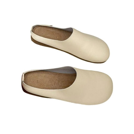 

UKAP Women Flats Comfort Clogs Backless Mules Lightweight Slip On Slides Womens Shoes Round Closed Toe Casual Beige 5