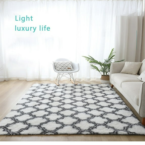 Keimprove Bedroom Rugs,Fluffy Bedroom Rugs Shaggy Geometric Design Area Rug for Girls Baby Room Kids Living Room Thanksgiving Home Decor Floor Carpet,White