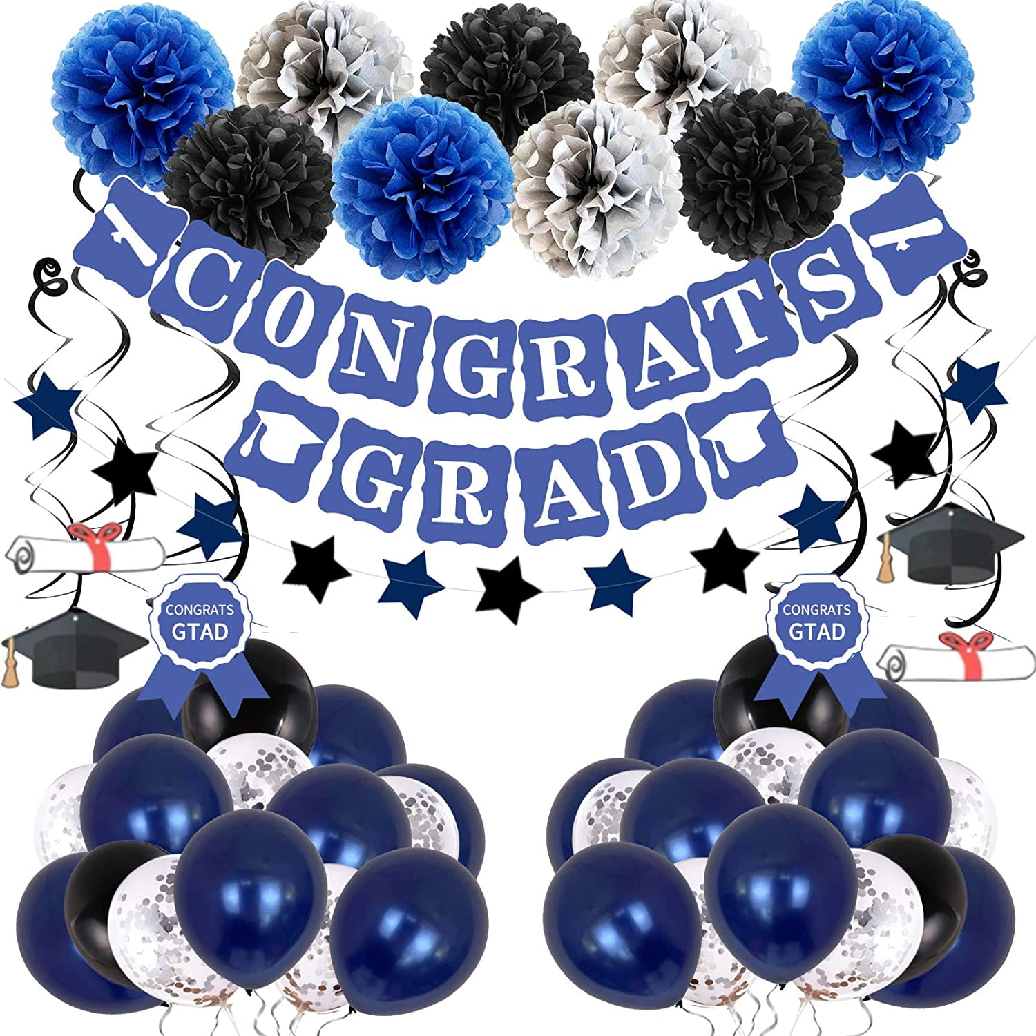 Details about Graduation Party Supplies Blue and Silver CONGRATS GRAD Banner Paper Pompoms、 Details about Graduation Party Supplies Blue and Silver CONGRATS GRAD Banner Paper Pompoms、