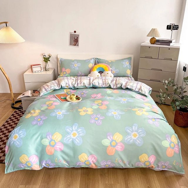 Ilustraciones florales Juegos de cama verde púrpura