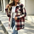 thumbnail image 5 of Sherpa Lined Plaid Jacket Women Long Sleeve Shacket Coat Button Down Spread Collar Warm Winter Shackets with Chest Pockets Casual Outerwear, 5 of 5