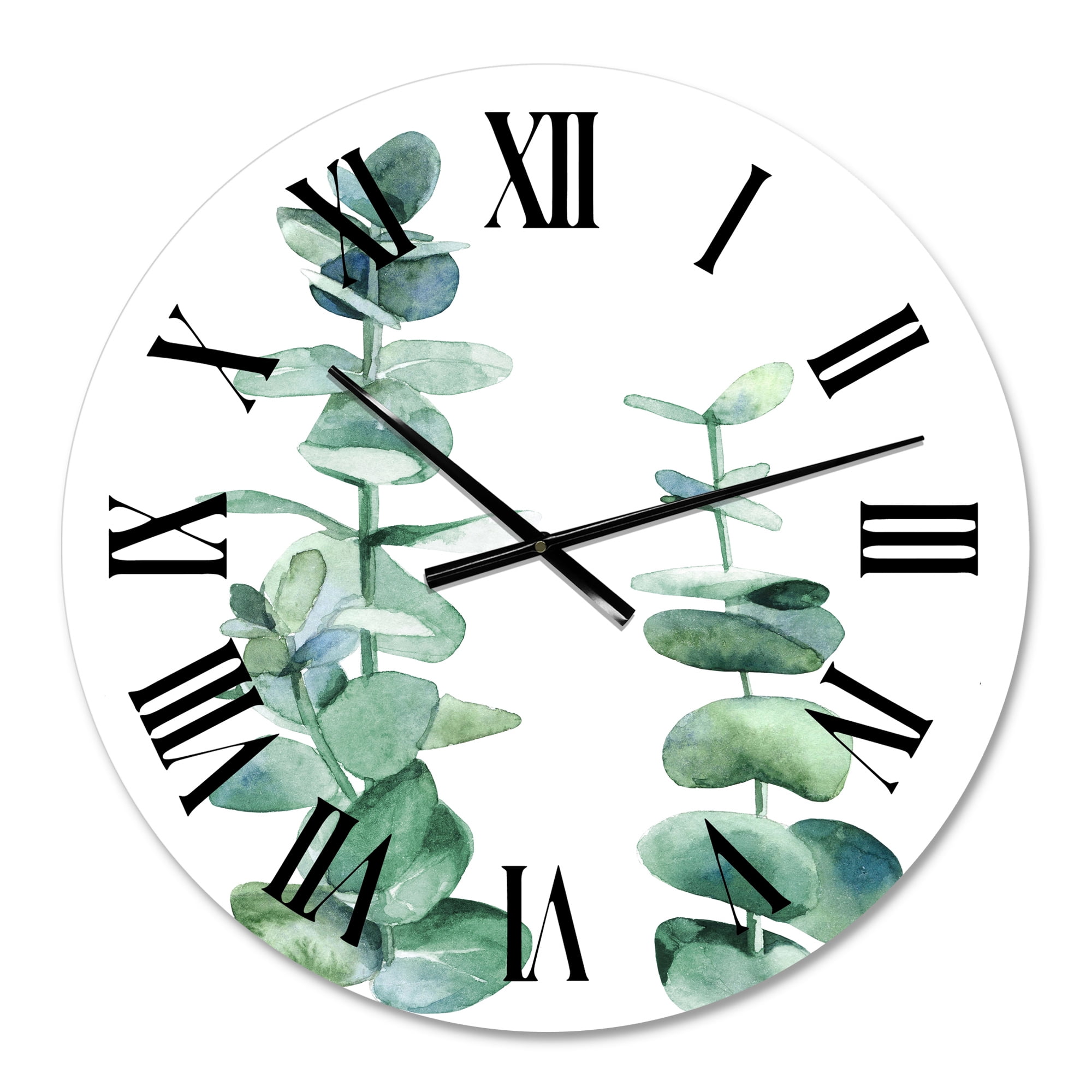 Designart 'Silver Blue Eucalyptus Branch' Tropical Wall Clock