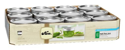 Kerr Canning Jars, Wide Mouth Half-Pint (8 oz.) Mason Jars with Lids and Bands, 12 Count