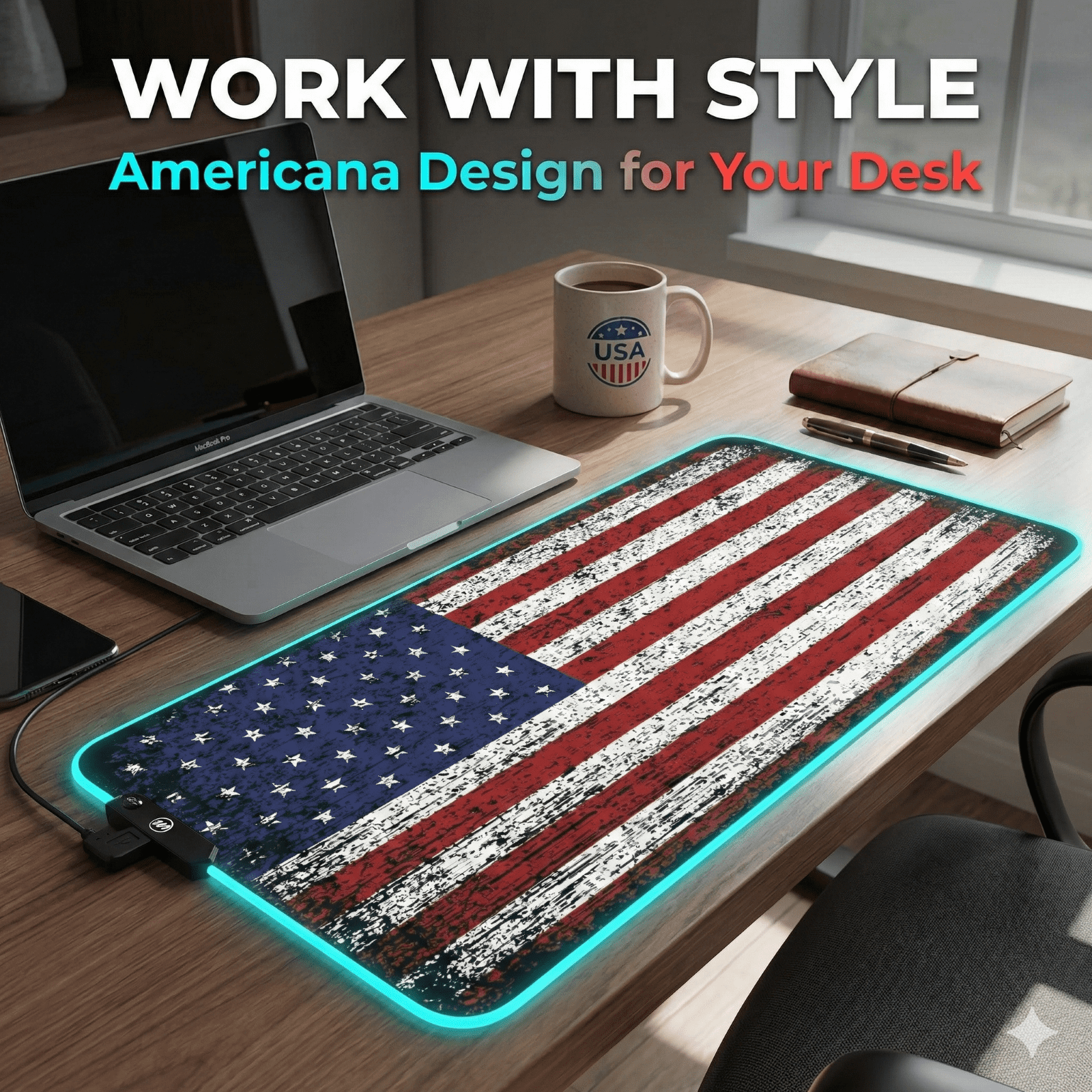 memzuoix LED Mouse pad 31.5×11.8 Inch, Large RGB Glow Gaming Mouse Pad for Computer, 12 Cool Lighting Modes, Anti-Slip Base, Waterproof, Stain Resistant, Desk Mouse pad for Wireless mouse, Flag Shape