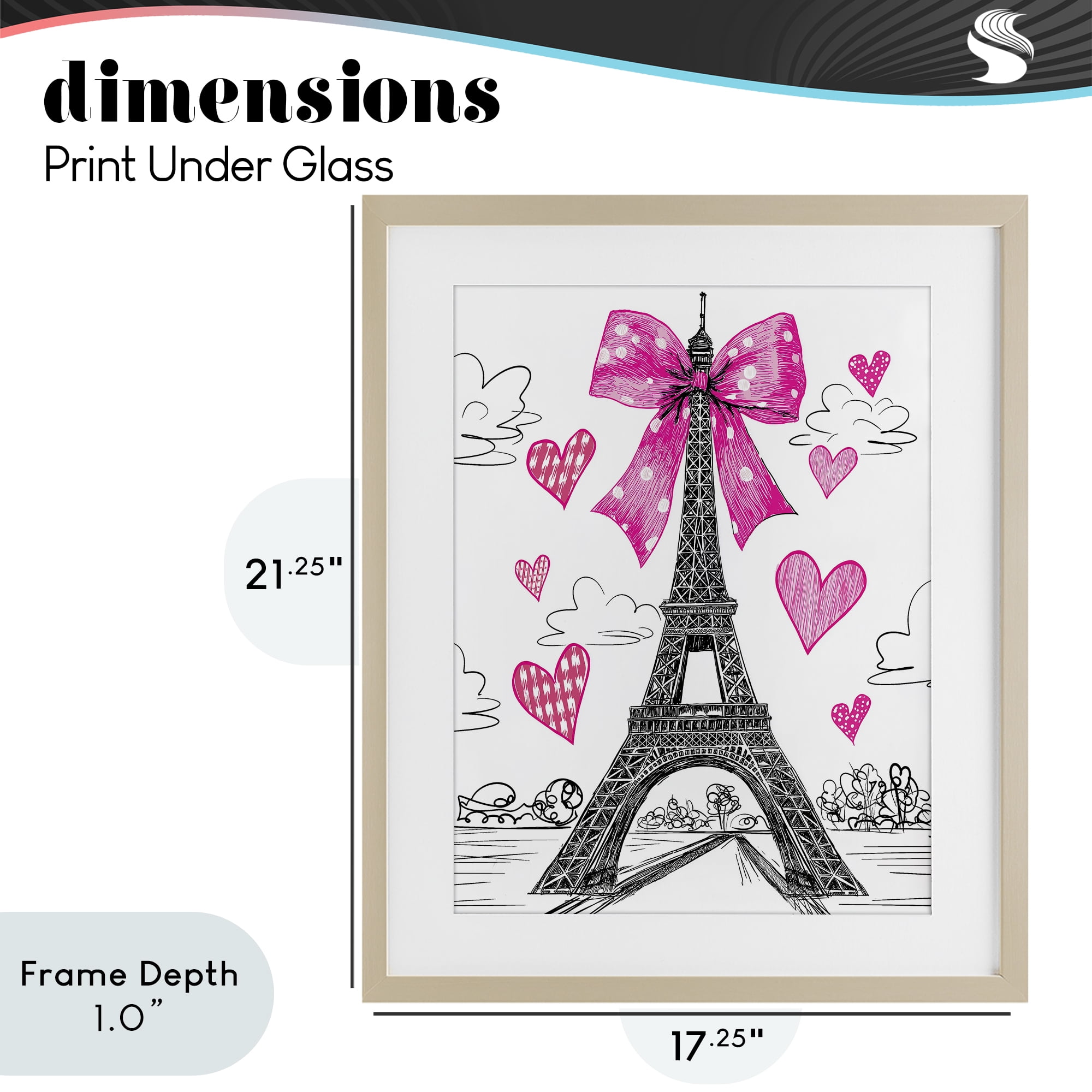 Stupell Industries Heart Patterned Eiffel Tower Birch Framed Print Under Glass, design by Jess Stempel
