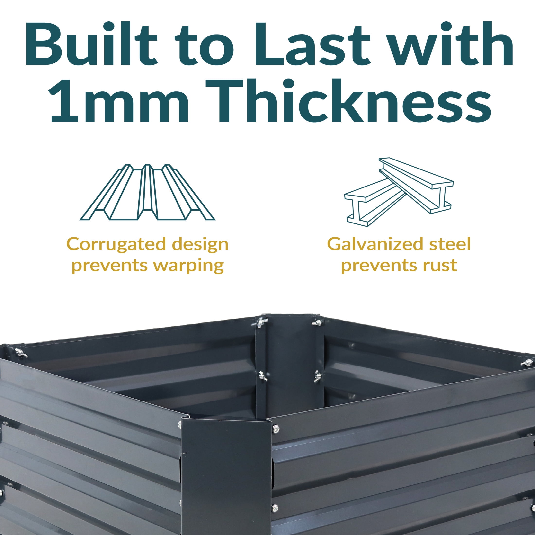 Sunnydaze 24" x 24" x 11.75" Square Dark Gray Galvanized Steel Raised Garden Bed