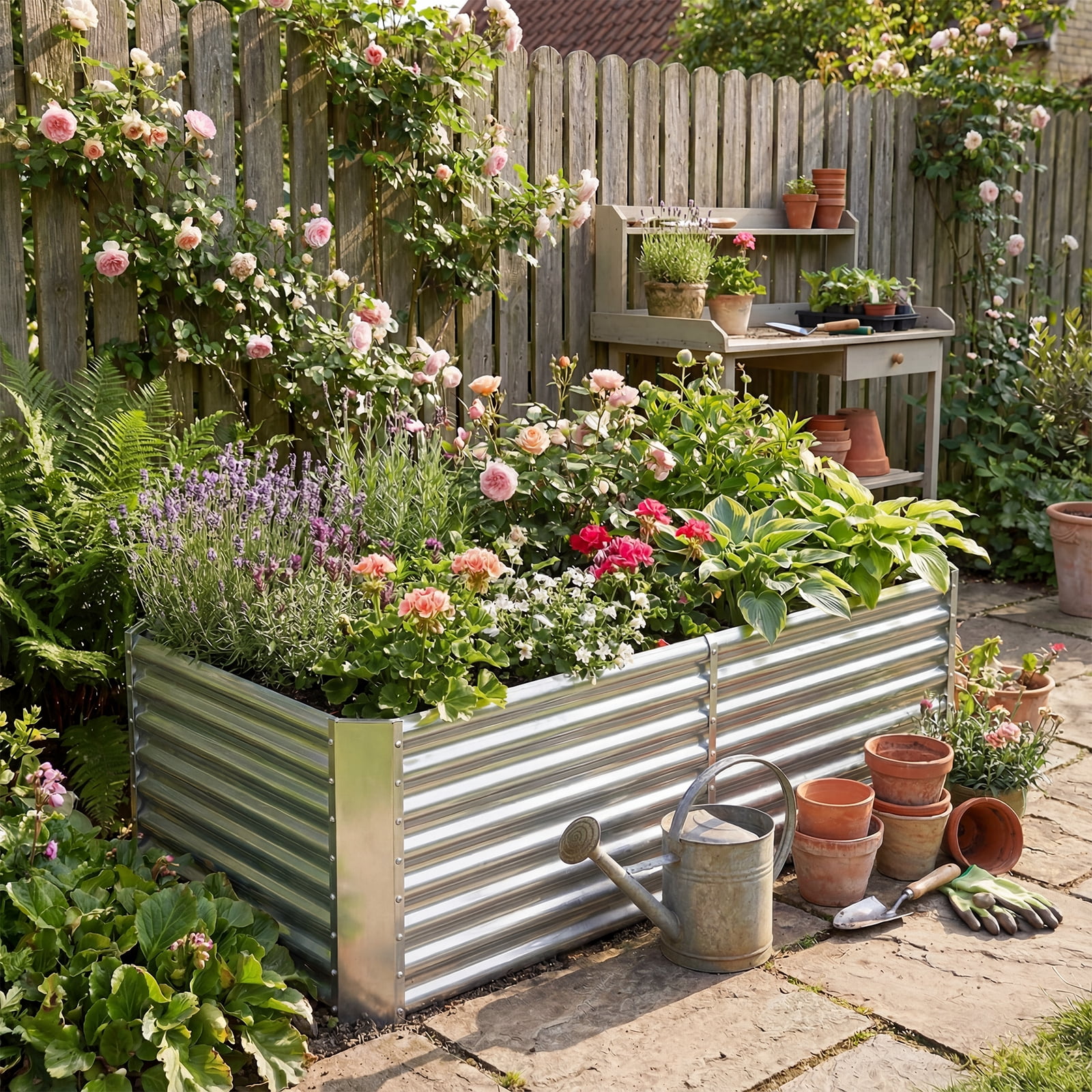 Land Guard 3PS Galvanized Metal Raised Garden Bed 6x3x2 ft, 2FT Deep Root Elevated Planter Box Steel Large Vegetable Flower Bed Kit(Silver)