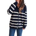 thumbnail image 3 of Women Long Sleeve Color Block Sweaters Striped Tops Button Down Open Front Knit Cardigan Coat Jackets Navy Blue S, 3 of 10