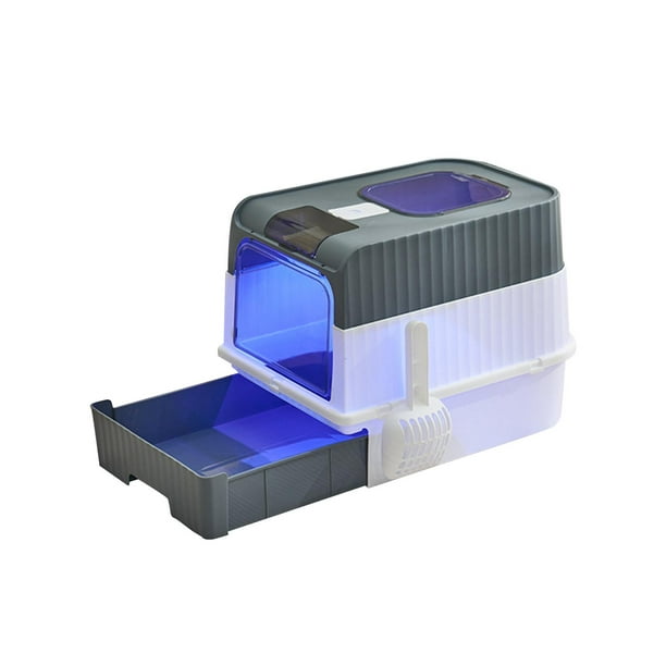 Caja de arena para gatos completamente cerrada Caja de arena para mascotas Inodoro para gatos con capucha para gatos medianos y grandes Gris