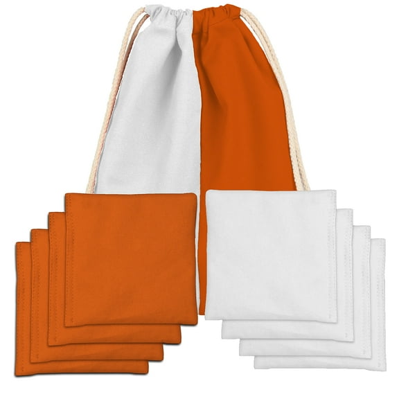Corn Filled Cornhole Bags - Set of 8 Bean Bags for Corn Hole Game - Regulation Size & Weight - Burnt Orange & White