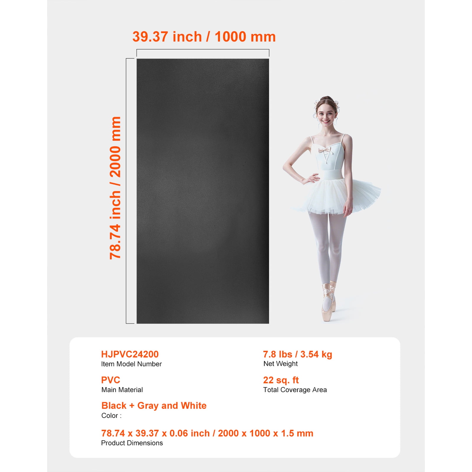 KFFKFF Portable Dance Floor, 6.6' x 3' Yoga Mat with Carry Bag, 1.5 mm Thick Exercise Mat, Non-slip Surface for Home, Studio, or Stage Practice
