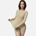 thumbnail image 4 of Women's Long Sleeve Fitted Crew Neck Top with Thumbhole Cuffs and Seam Detailing - Large, Light Beige, 4 of 7