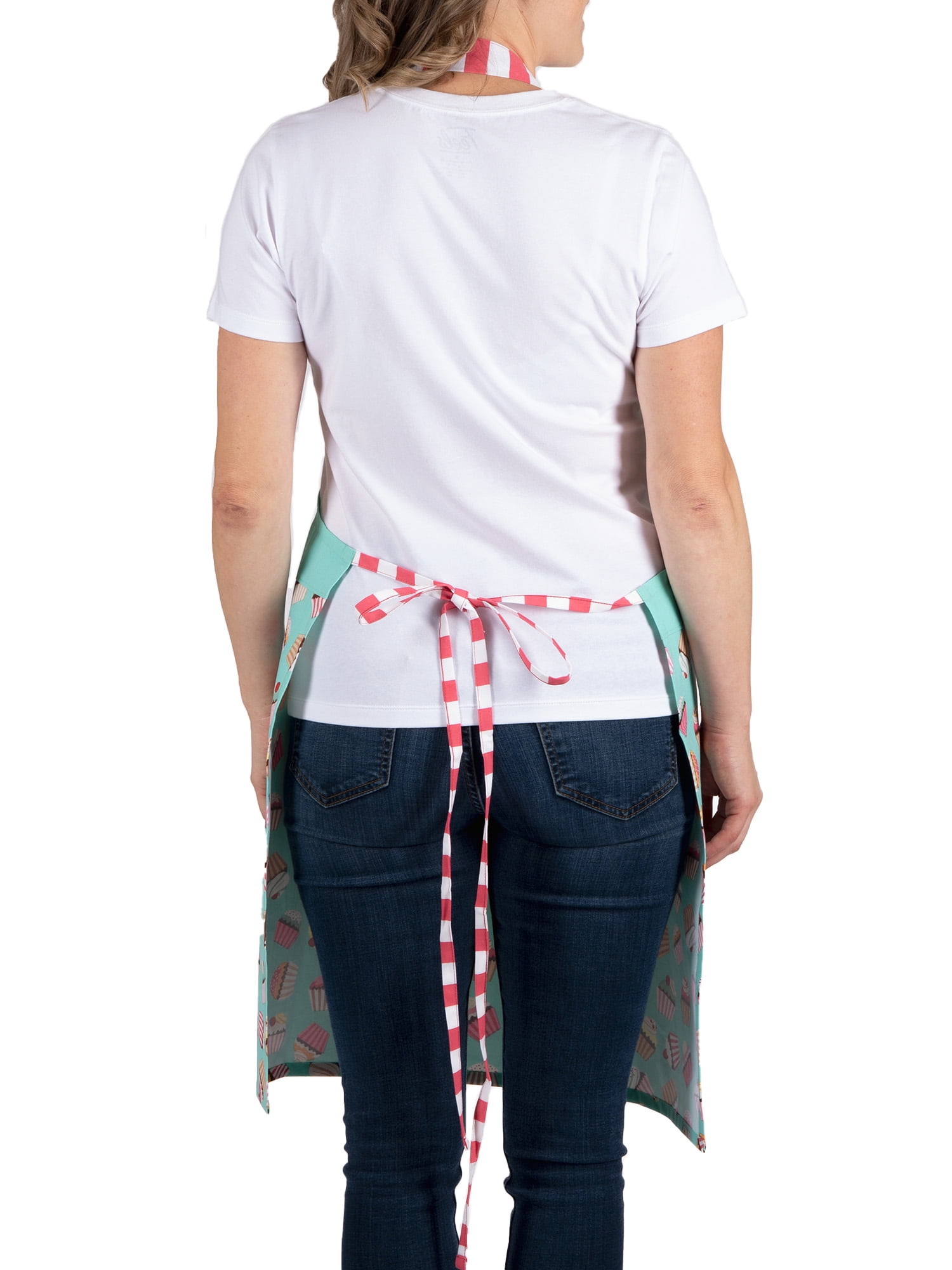 Mainstays Chef Kitchen Apron, 28" x 32" Cupcake Cotton Bib Apron with Pockets for Cooking, Baking, Gardening in Turquoise