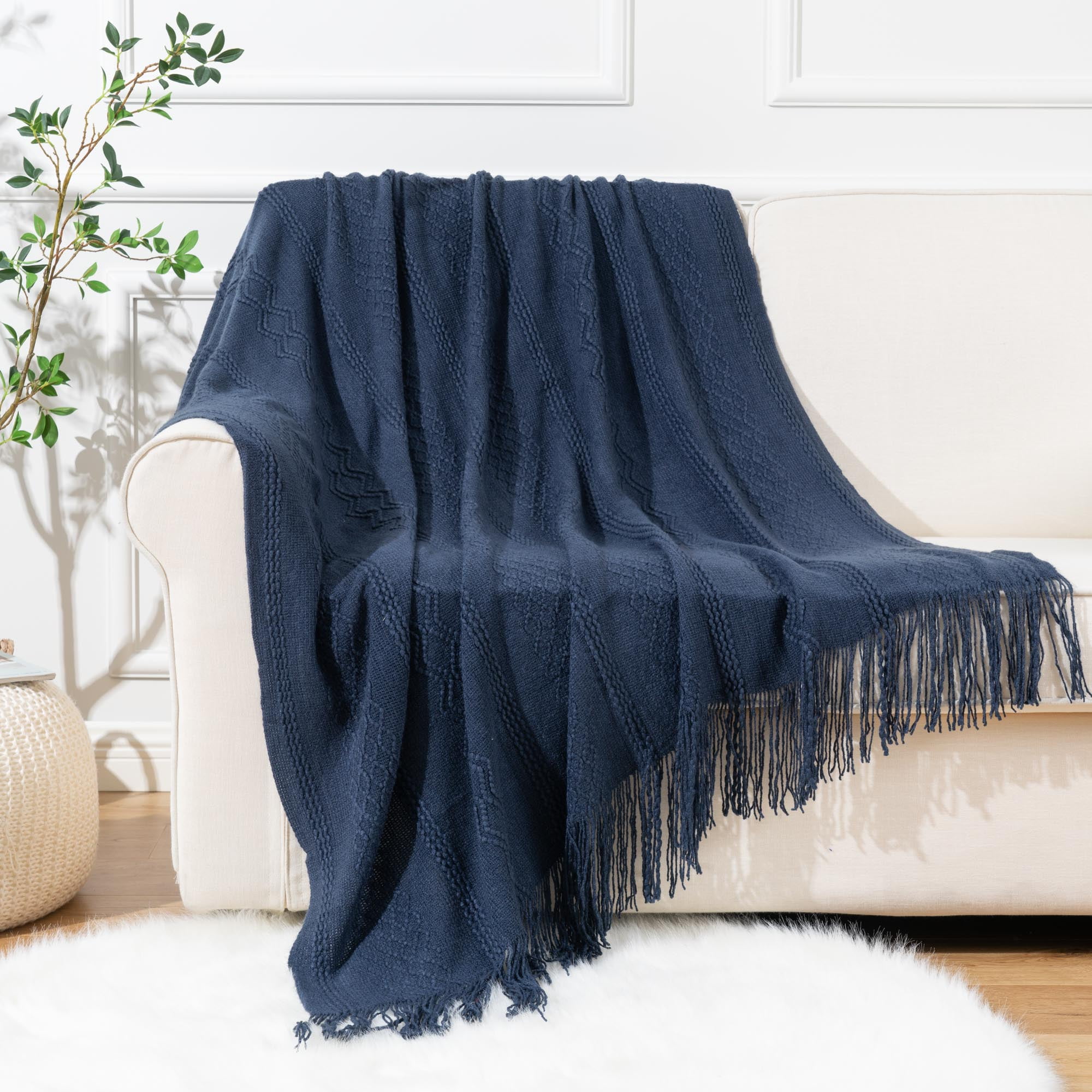Battilo Navy Blue Throw Blanket for Couch Bed Chair, knit Throw Blanket