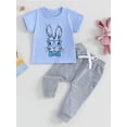 thumbnail image 2 of SUNSIOM Infant Baby Boy 2 Piece Easter Set Round Neck Short Sleeve Rabbit Print Tops + Elastic Waist Pants Toddler Outfits, 2 of 6