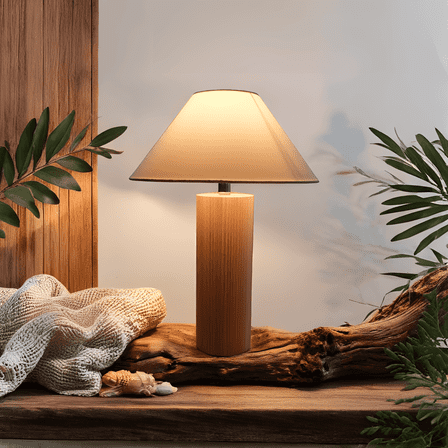 Modern Wooden Table Lamp With Linen Shade