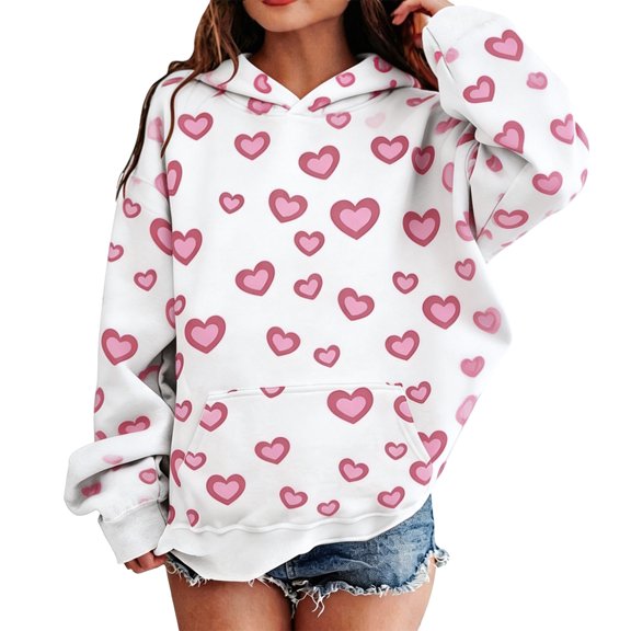 Hiijoy Toddler Girls Oversized Hoodies Casual Heart Print Pullover Sweatshirts, White