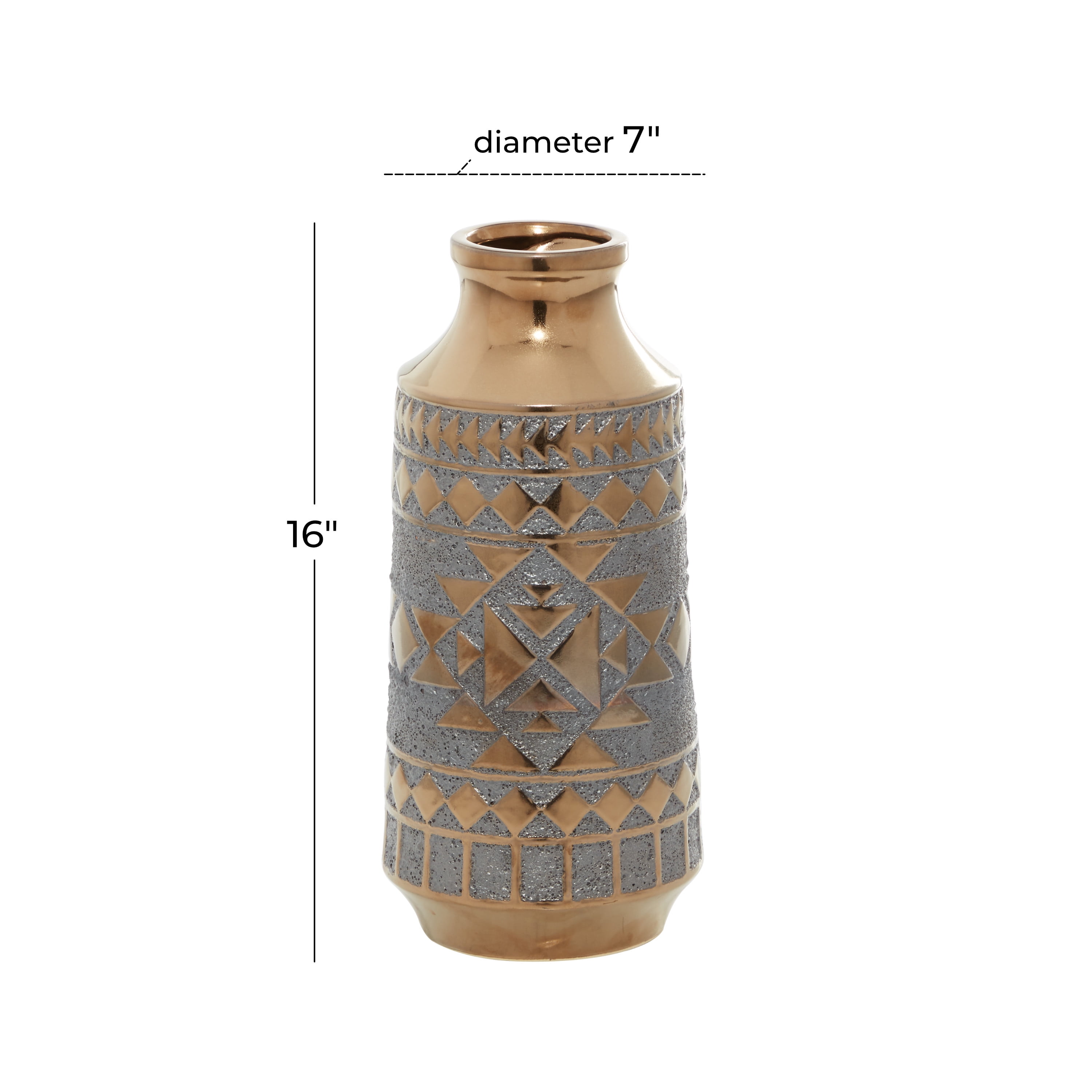 DecMode 16" Tribal Gold Porcelain Vase