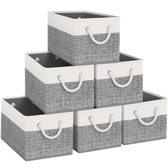 Cestas de almacenamiento Fab Totes, paquete de 6, plegables, blancas y grises