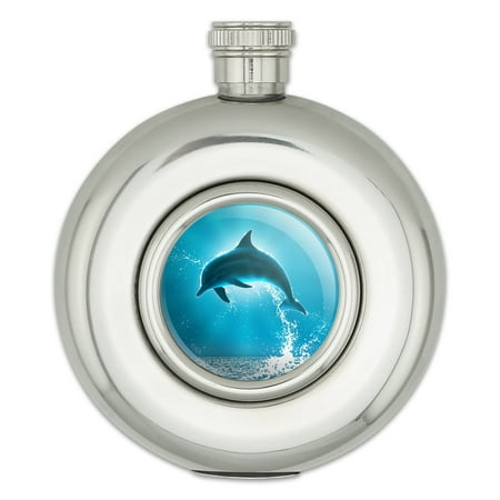

Leaping Dolphin Ocean Light Round Stainless Steel 5oz Hip Drink Flask