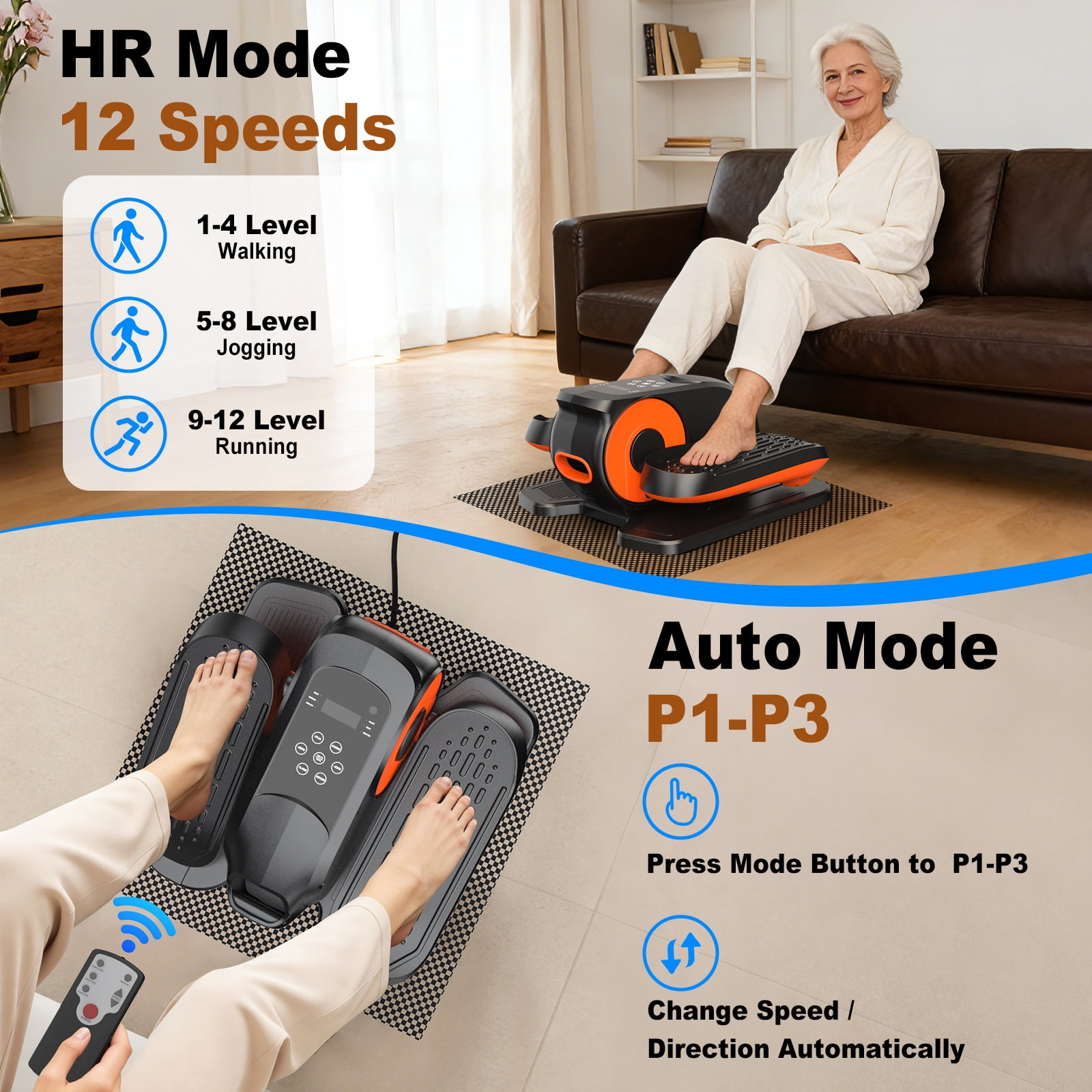 Funslim Under Desk Elliptical Exercise Machine,Leg Exerciser While Sitting, Quiet Portable Electric Seated Pedal Exerciser,Fully Assembled with Remote Control & 12 Adjustable Speeds