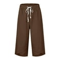 thumbnail image 4 of Outfmvch Linen Pants Women Plus Size Elastic Waist Trousers Capris Drawstring with Pockets Palazzo Pants Cotton Linen Pants Flowy Pants for Women Petite Yoga Capris with Pockets B S-3XL, 4 of 6