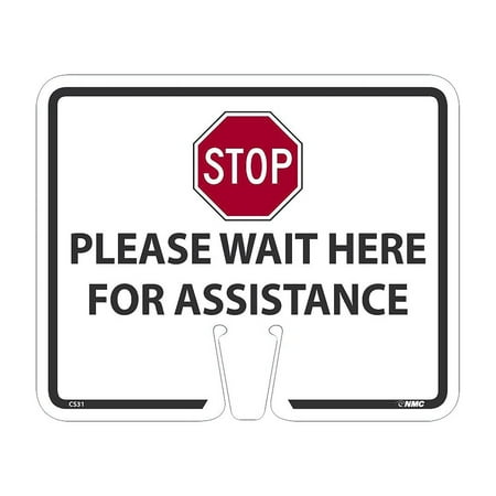 UPC: 0887481157641 | National Marker Cone Top  Please Wait Here for Assistance   10.38  x 12.63  White (CS31)