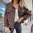 thumbnail image 2 of Women's Leopard Print Denim Jacket Long Sleeve Cropped Loose Casual Large Size Jacket, 2 of 4