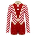 thumbnail image 3 of Aislor Girls Christmas Dance Leotard Striped Sequins Shorts Jumpsuits Santa Elf Clothings Red 14, 3 of 7