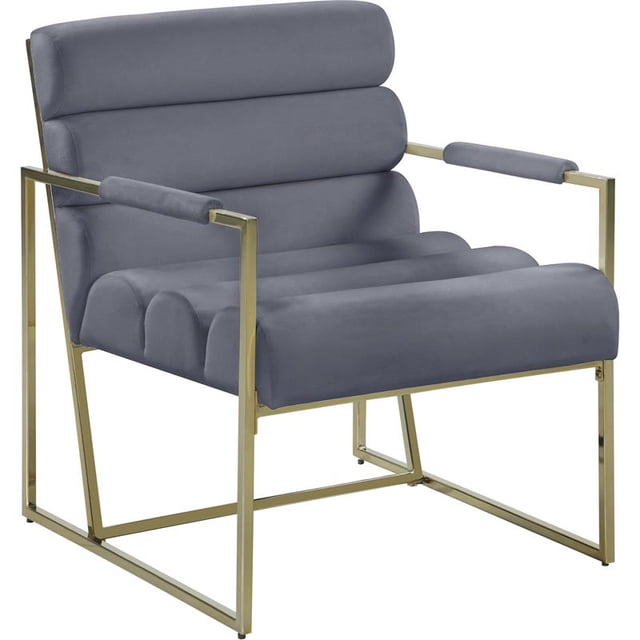 Meridian Furniture Zayne Gray Velvet Accent Chair with Gold Iron Frame