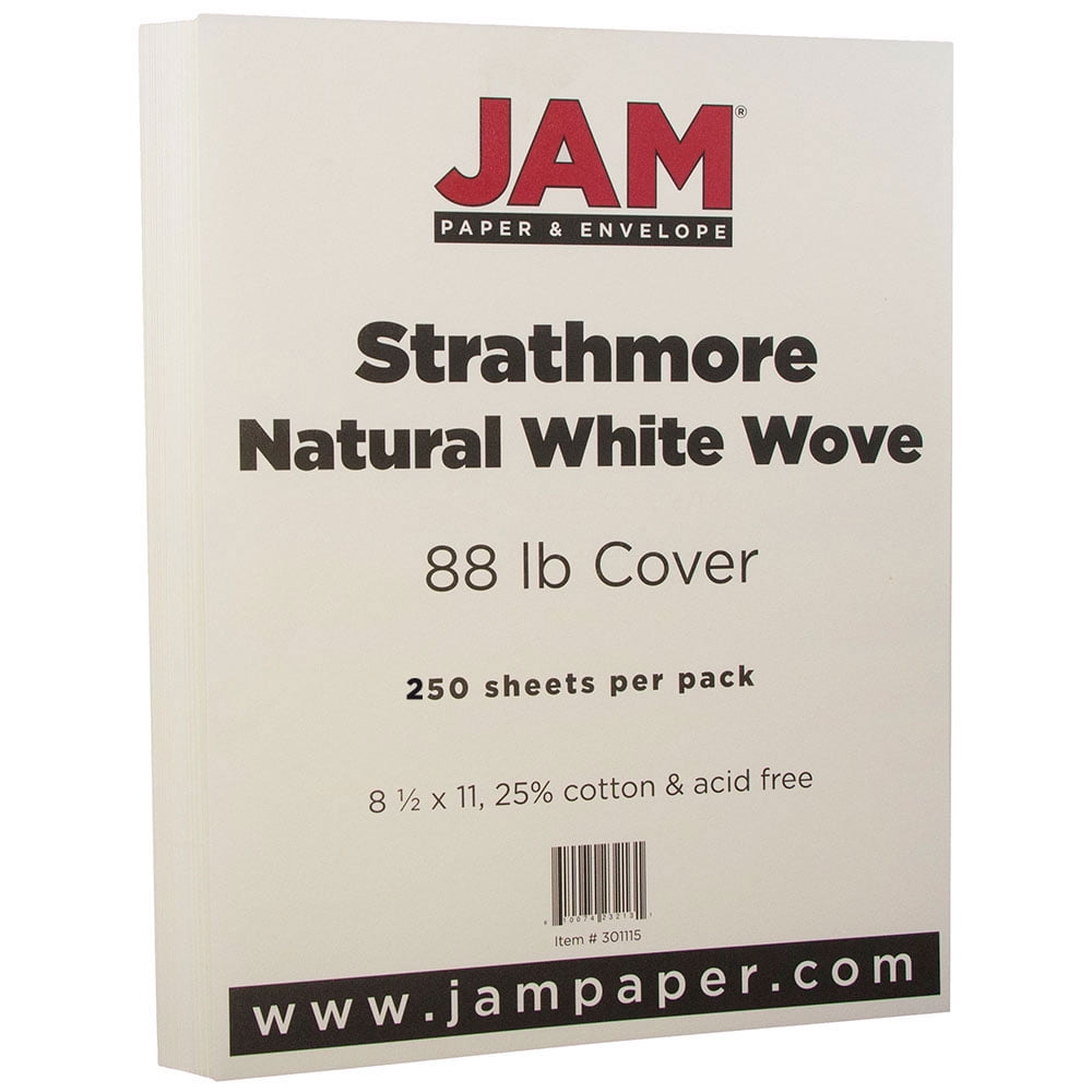 JAM Paper Wove Cardstock, 8 1/2 x 11, Natural White, 250 per Pack, 88lb