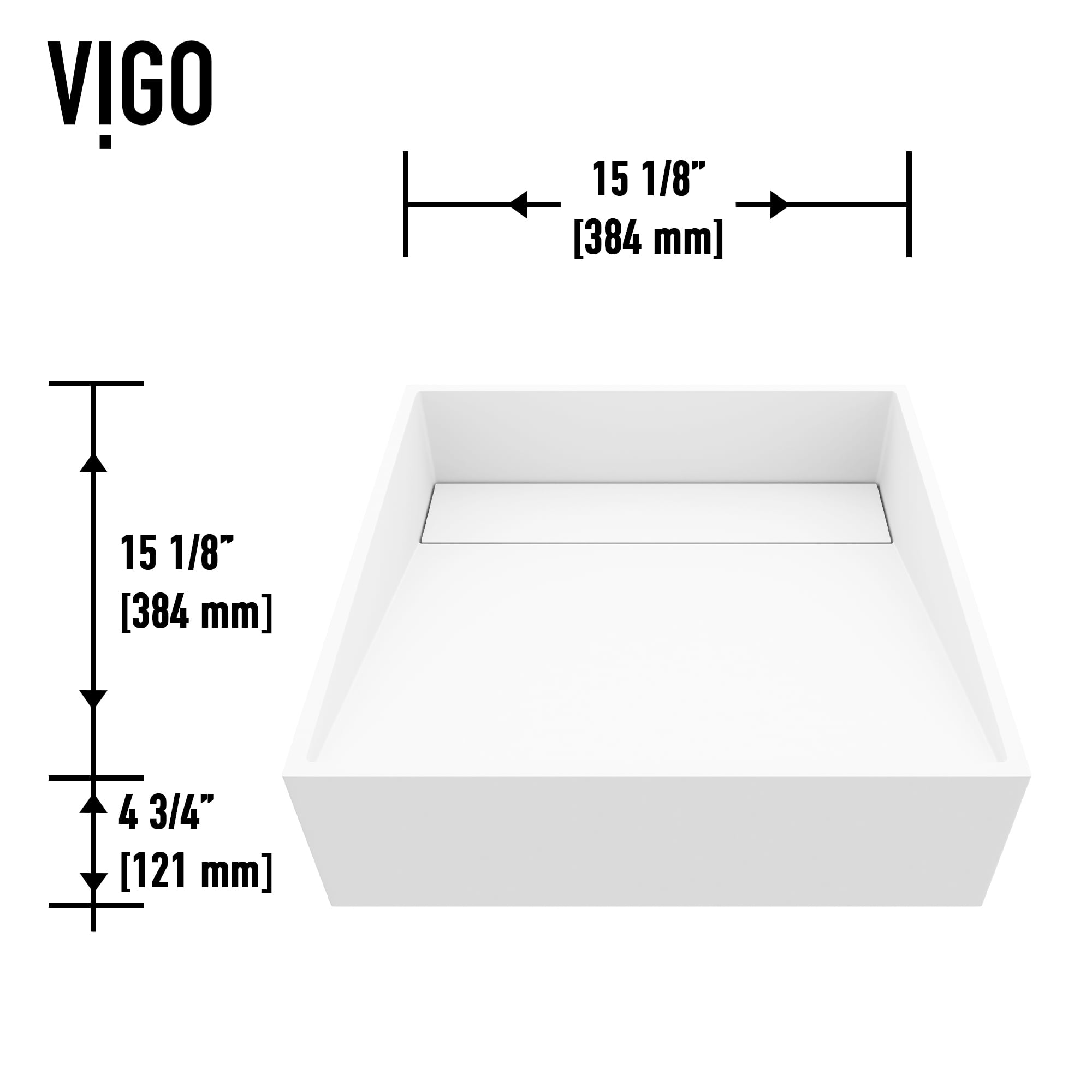 VIGO Starr Modern White Matte Stone 15 in. L x 15 in. W x 5 in. H Square Vessel Bathroom Sink