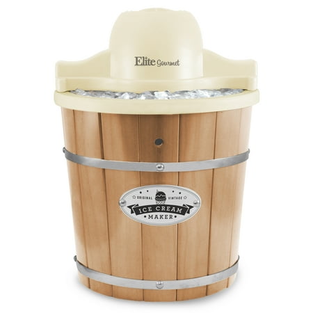Elite Gourmet 4Qt. Old Fashioned Pine Bucket Electric Ice Cream Maker