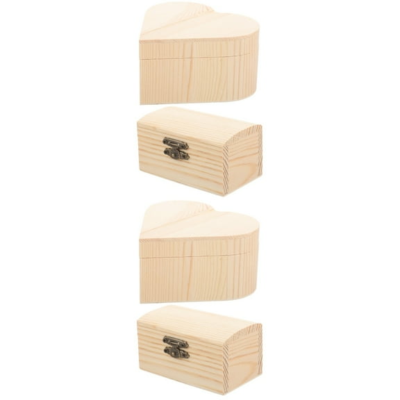 HOMEMAXS 4 pcs  Unfinished Blank Wooden Box Wood Heart Shaped Rectangle Shaped Box Wooden DIY Box