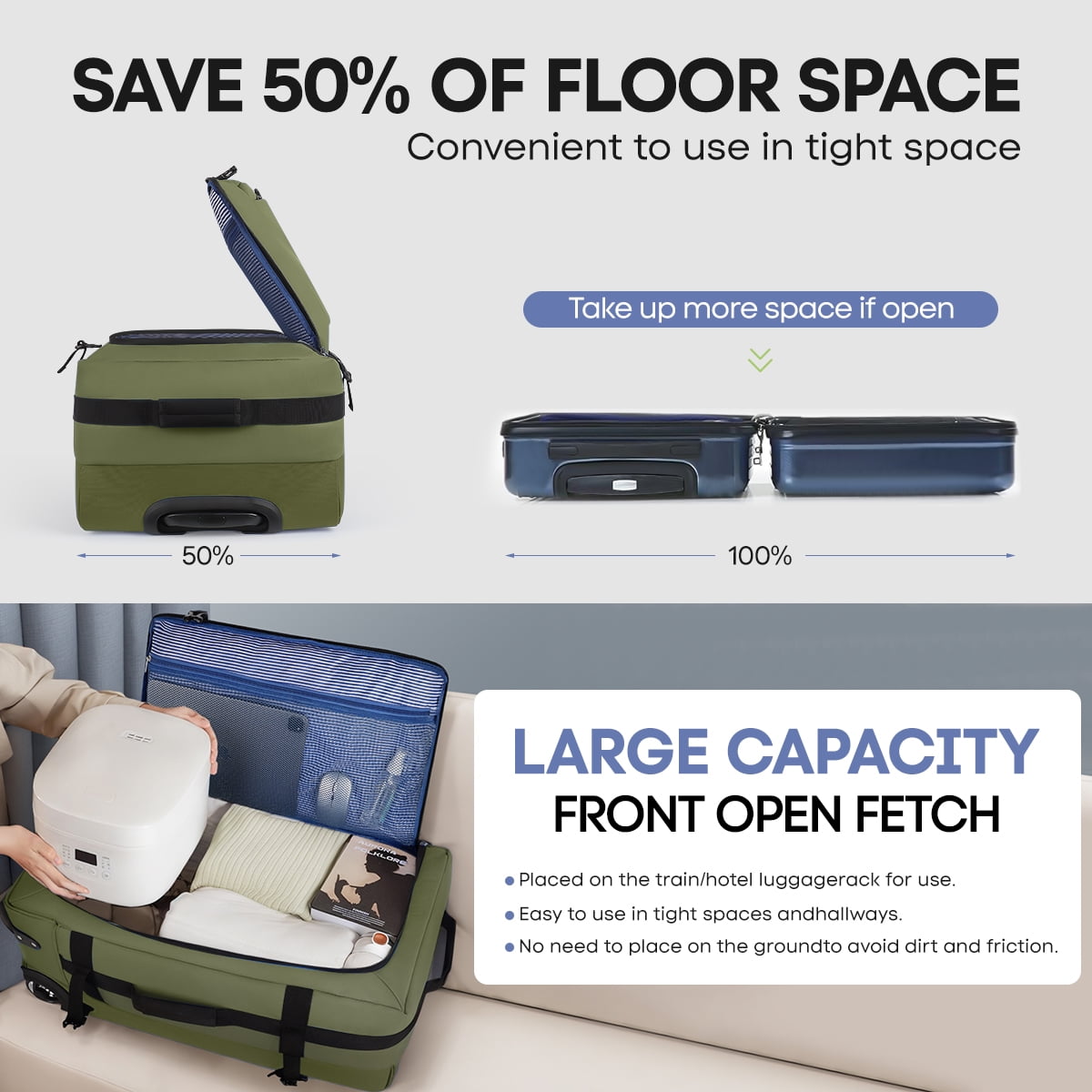 3 Piece Softside Luggage Set, Expandable Suitcases with Wheels, Heavy-Duty Waterproof Travel Bags, 20/26/30 in, Army Green - TA069
