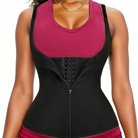 Women's 2-In-1 Body Shape Corset Zippered Tank Top Tummy-Control Waist Trainer,Stretch Fit Sleeveless Shape Tee Lumbar Support, for Workout & Zip-Up Fitness Workout Waist Trainer Stretchable Sport