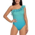 thumbnail image 4 of Daiia Teal Turquoise Women's One Piece Swimsuits Personalized One Shoulder Swimwear Asymmetric Ruffle Bathing Suits-Medium, 4 of 8