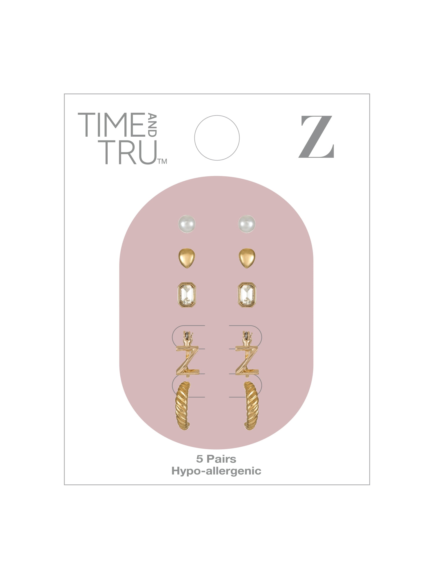 Time and Tru Goldtone Multi Earring Set, 5 Pairs, Initial Z