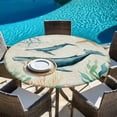 thumbnail image 6 of Whale Coastal Round Tablecloth, Fitted Table Cover with Elastic for 45"-54" Round Tables, Vintage Nautical Ocean Starfish Compass Table Cloth Outdoor Indoor Dinning Party Waterproof Tablecloths, 6 of 7