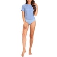 thumbnail image 2 of INSPIRAR CHIC Blusa de cuerpo con cuello alto y mangas cortas con botones para mujer XS Azul, 2 of 6
