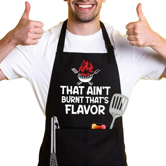 That''s Ain''t Burnt That''s Flavor,Funny Chef Apron,Funny Aprons for Women Men with 2 Tool Pockets,Waterproof and OilProof,BBQ Lover Gifts,Fun BBQ Baking Grilling Kitchen Apron