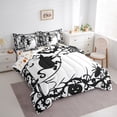 thumbnail image 3 of Feelyou White Ghost Print Twin Bedding Sets 7-Piece for Teen, Black Mystic Cat Bedding Comforter Set, Cartoon Halloween Style Reversible Sheet Sets, Lightweight Room Decor, 3 of 7
