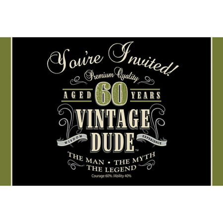 Creative Converting Vintage Dude 60th Birthday Invitations, 8 ct