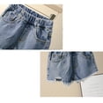 thumbnail image 2 of Ticikt Girls Ripped Jean Shorts 5-13Y, Y2K Mid Waist Straight Leg Denim Shorts with Elastic Waistband & Frayed Hem,Color:Black,Size:10-11 Years, 2 of 5