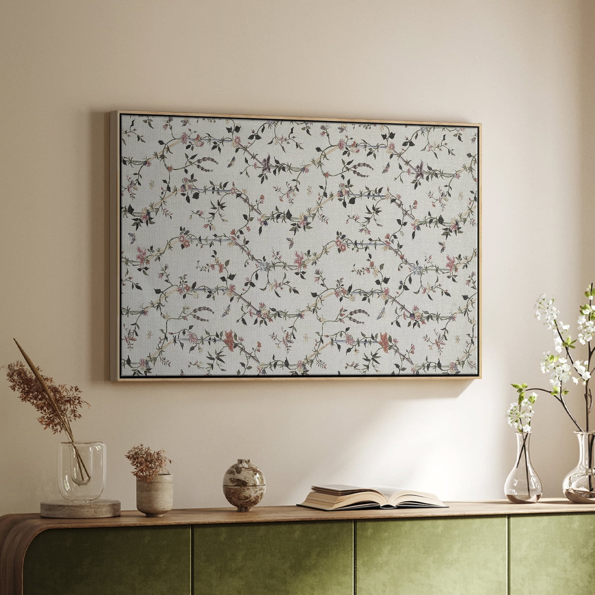 Vintage Abstract Print-VI Framed in Natural Wood Wood Gallery Wrapped Canvas 17 in. x 25 in.