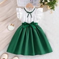 thumbnail image 2 of LEWKW Toddler Girls Flutter Sleeve Cotton Party Dress Contrast Trim Ruffle Neck with Bow Knot Sash A-Line Twirl Dress for Easter Garden Party, 2 of 7