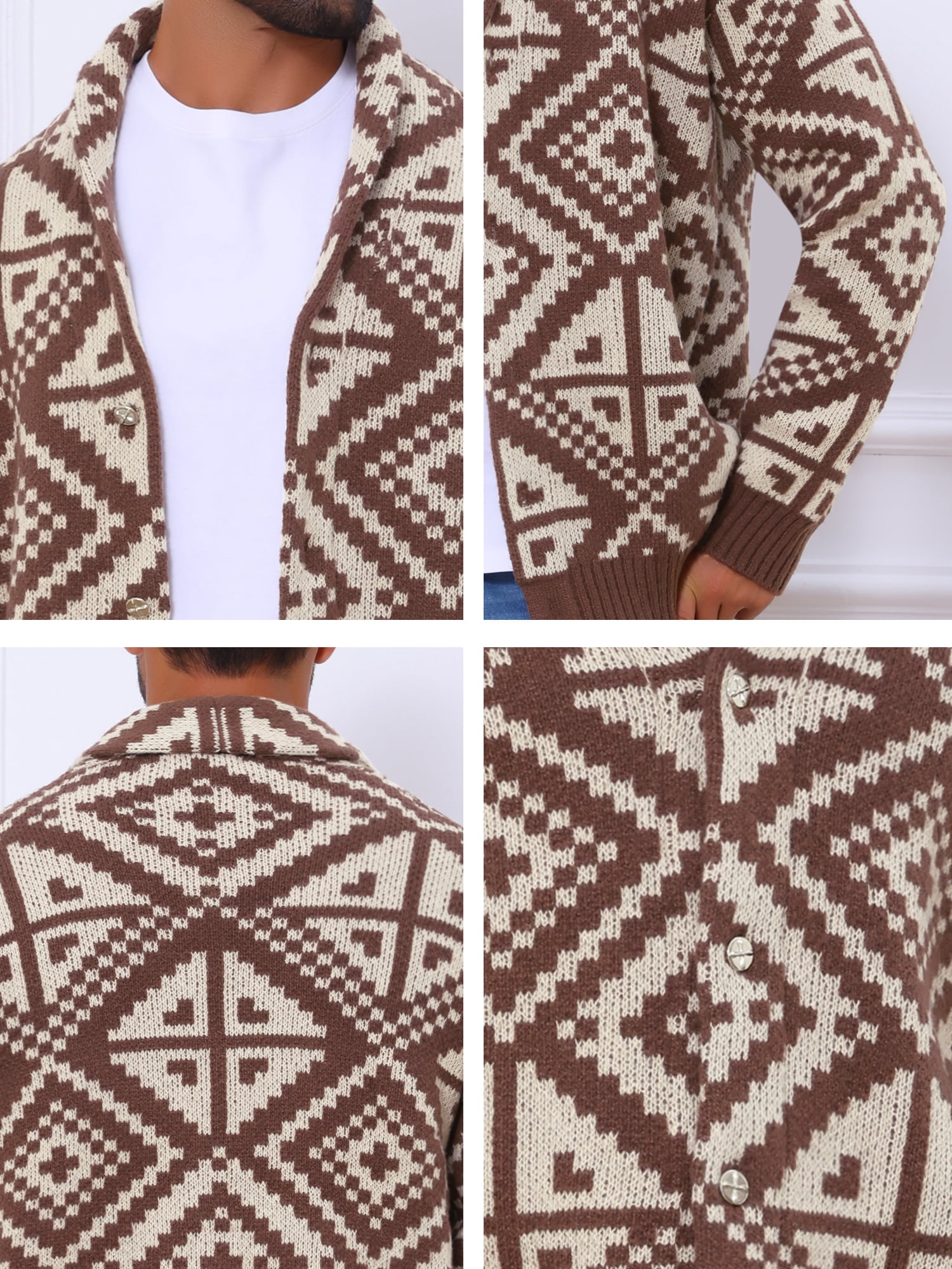 DARING DIVA Men's Shawl Collar Long Sleeved Knitwear Cardigan Sweater 2XL Brown