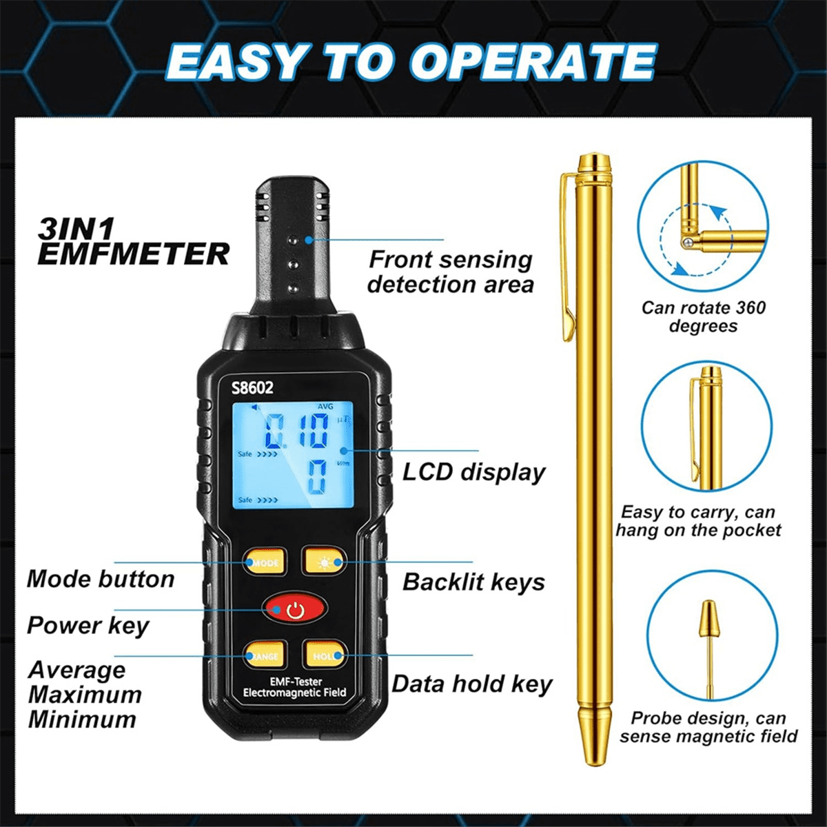Kit De Chasse Aux Fantômes Avec Compteur EMF Et 4 Boules De Chat - Détection De Champs électromagnétiques 50Hz-2000MHz - 9